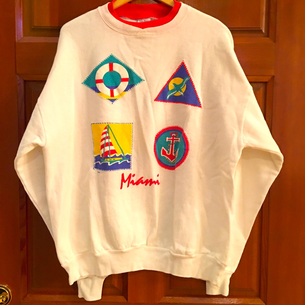 Miami logo retro nautical sea sweatshirt red white